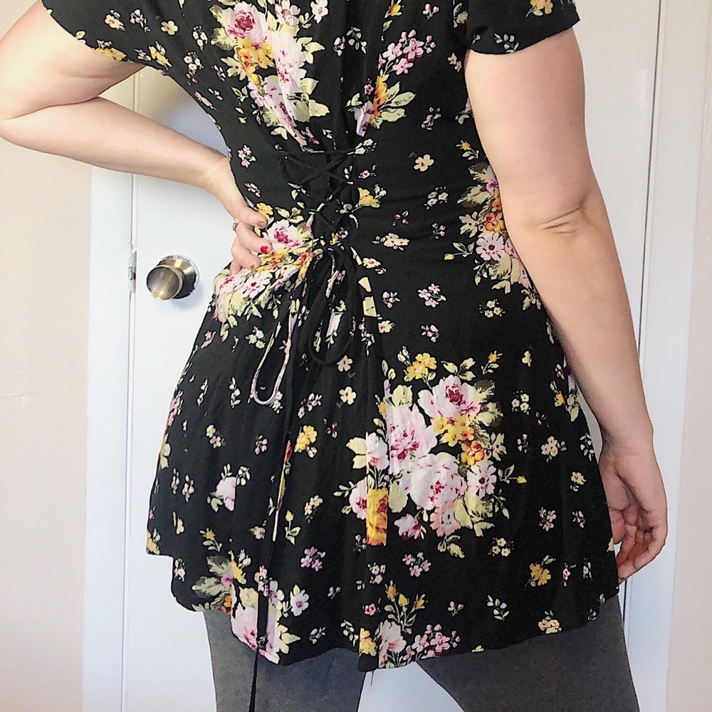 Floral dress/ tunic with lace up back